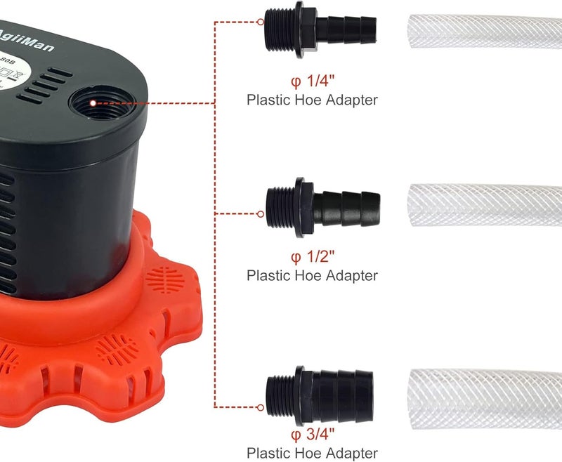AgiiMan Pool Cover Pump Above Ground - 850 GPH Submersible Water Pump for Pool Draining, Portable Small Sump Pumps with 16' Drainage Hose and 25' Power Cord, 3 Adapters, Black - Image 4